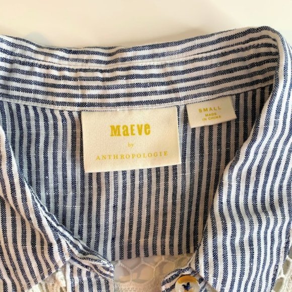 Anthropologie Maeve Linen w/ Lace Button Down Sleeveless Blouse - S - Picture 7 of 10